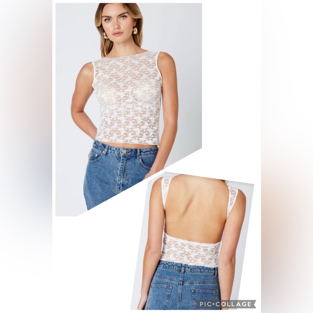 Cotton Candy white BUTTERFLY LACE TANK